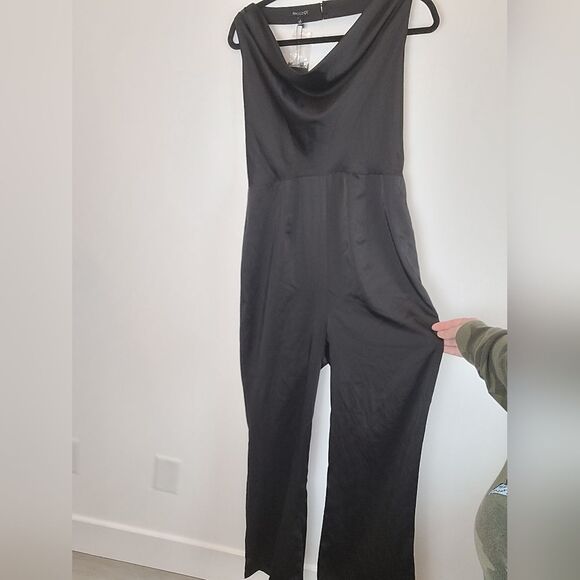 NEW 19 Cooper Black Satin Jumpsuit Halter Neck Cowl Night Out Club Large - Picture 6 of 11